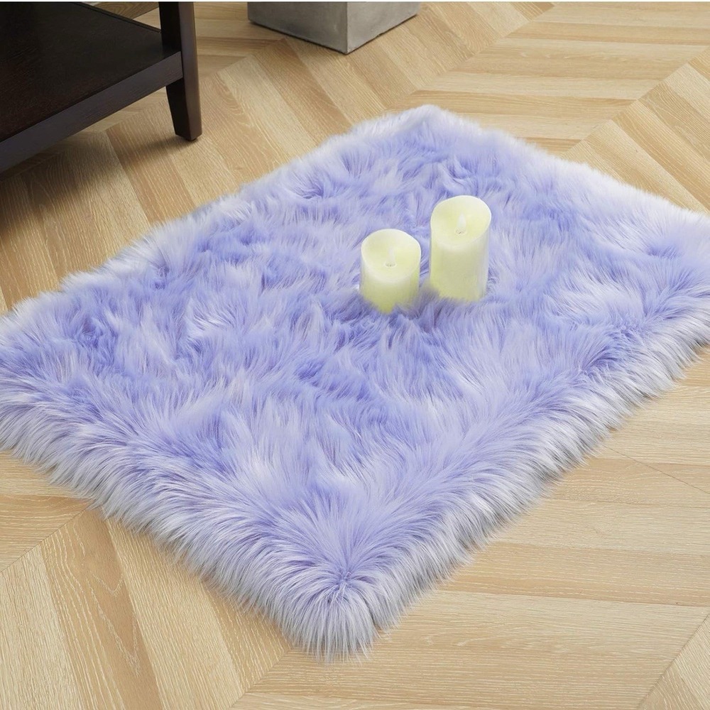 Lavender Fur Rug 23x36 Soft Fluffy Accent Room Mat Aesthetic Pastel Boho Decor